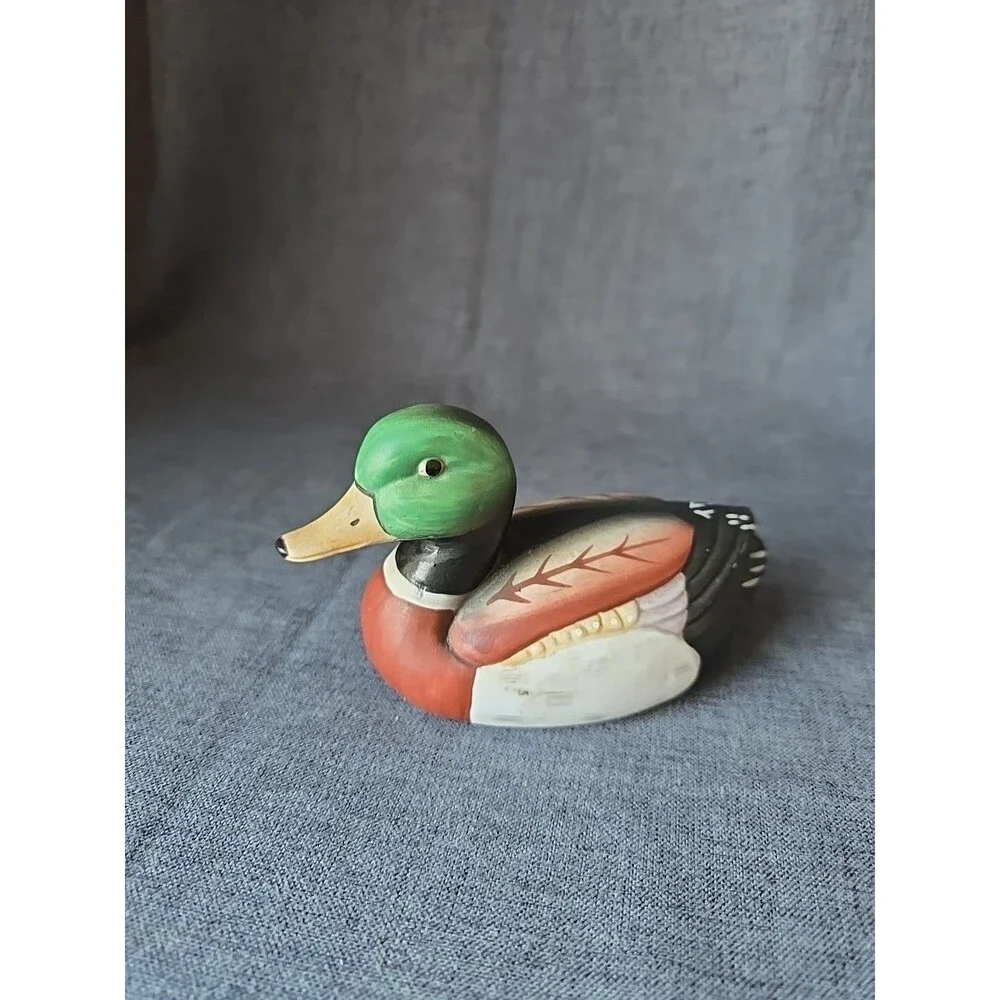 Vintage Jasco Lint Brush Mallard Duck Decoy Figurine Ceramic Mini Handpainted
